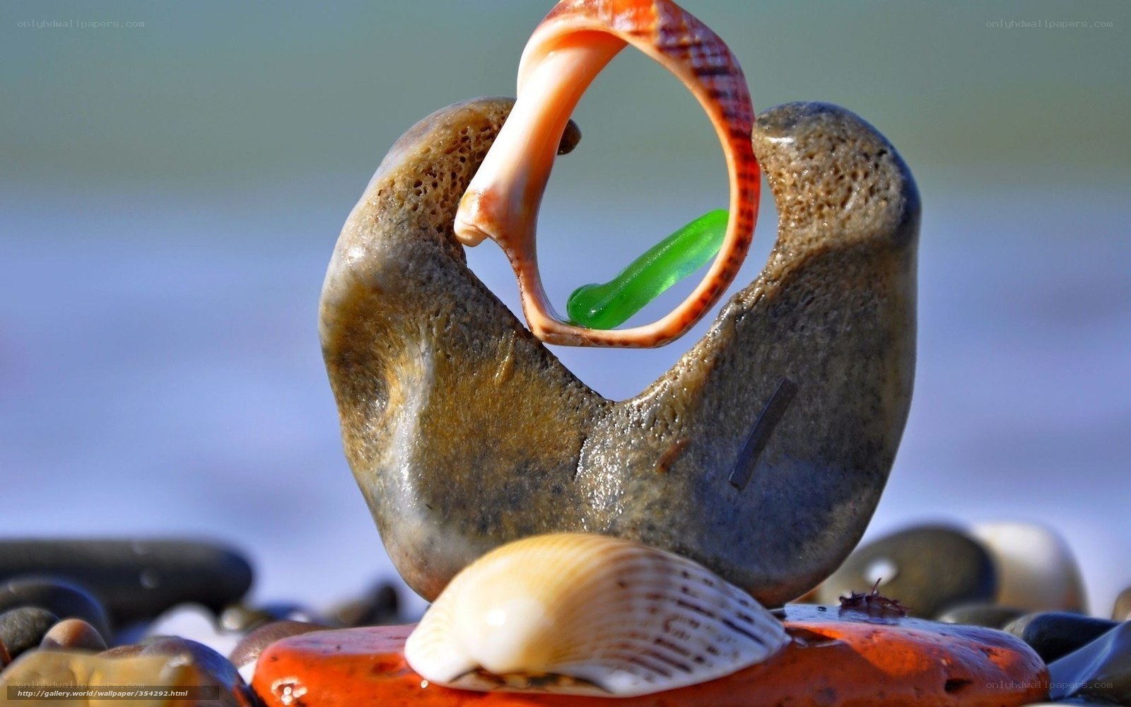 Seashell and stone sculpture