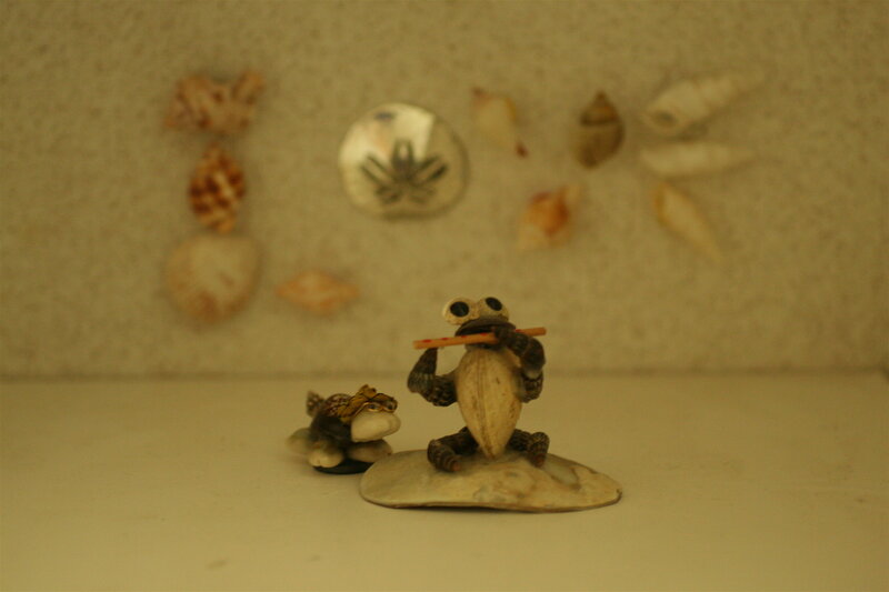 Seashell figurines on display