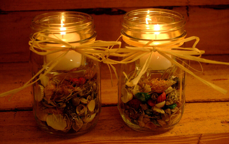 Seashell-filled Jars with Candles