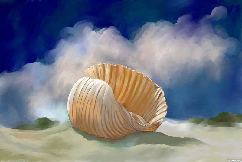 Seashell on Sand — Blue