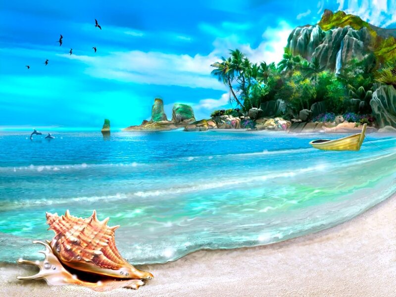 Seashell on Tropical Beach — Blue