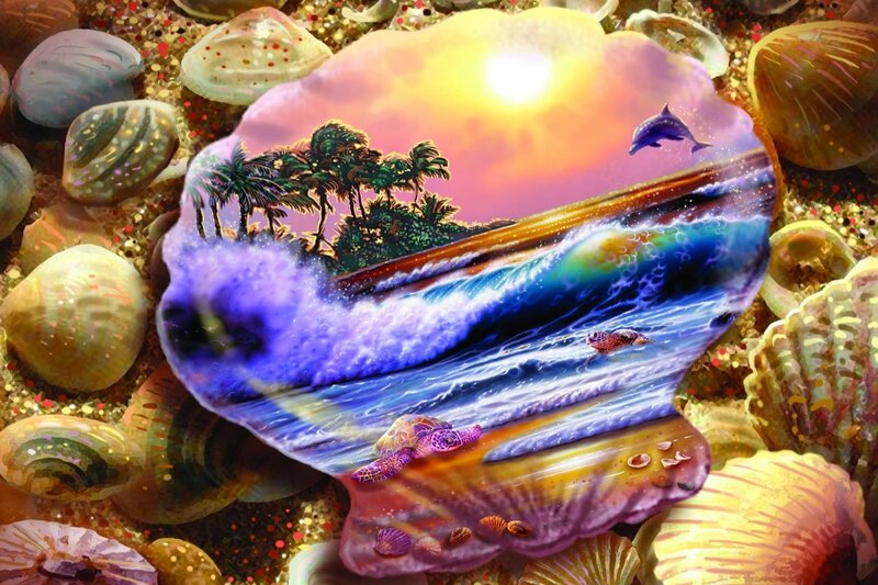 Seashell with Island Scene