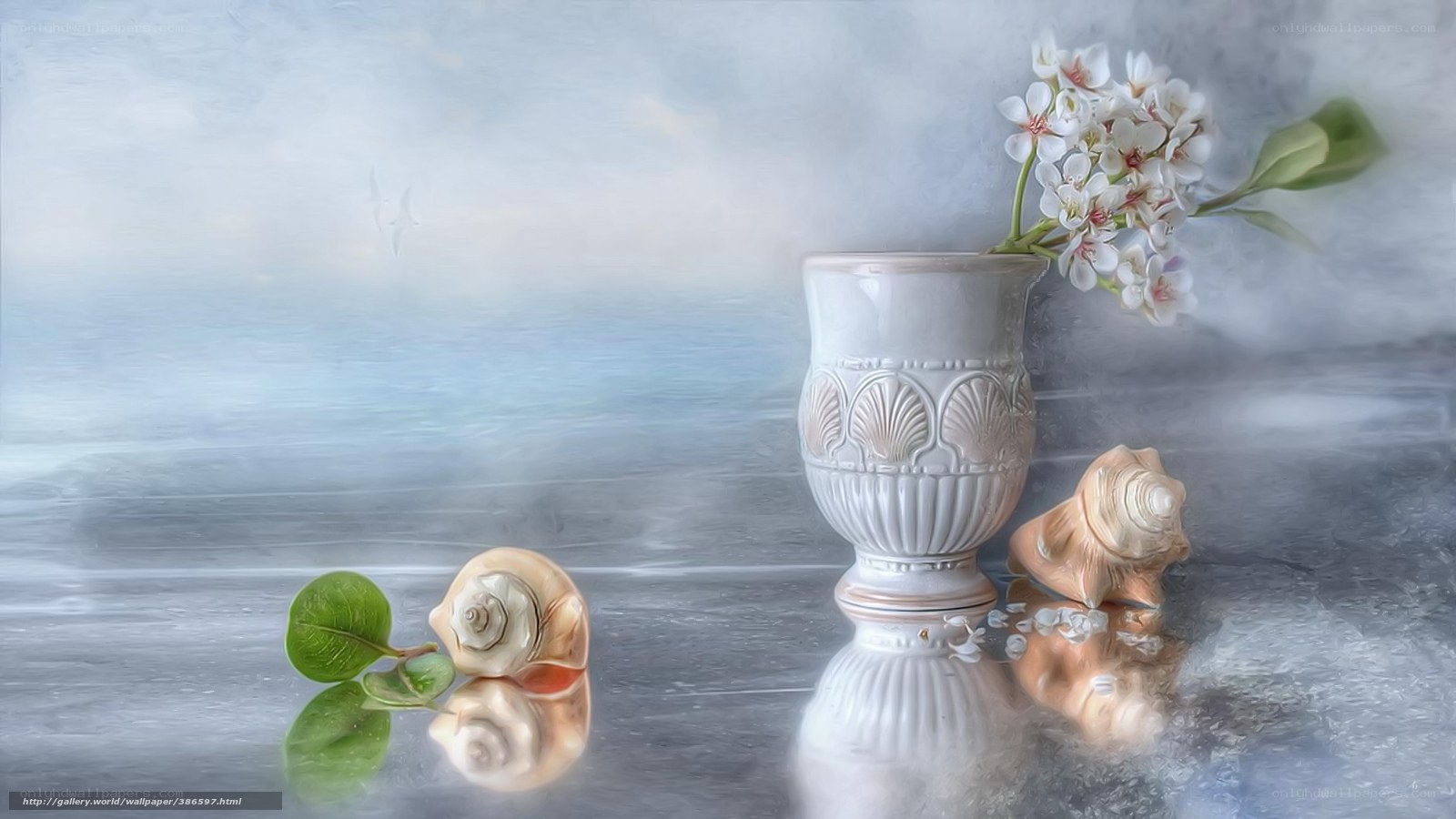 Seashells and flowers by the sea