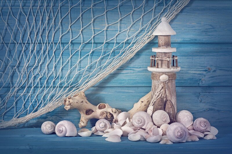 Seashells and Lighthouse — Blue