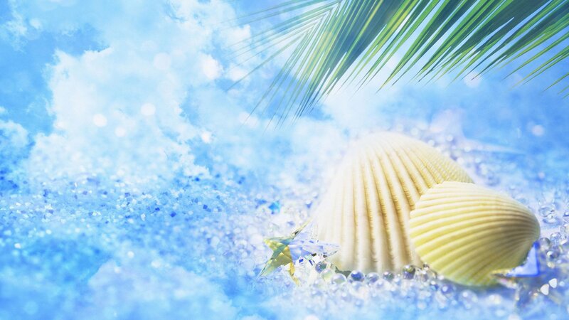Seashells on Blue Sand — Serene, Summer, Digital Art