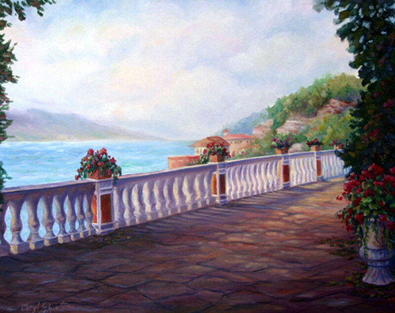 Seaside balcony with flowers