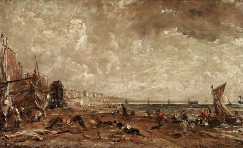Seaside fishing village scene