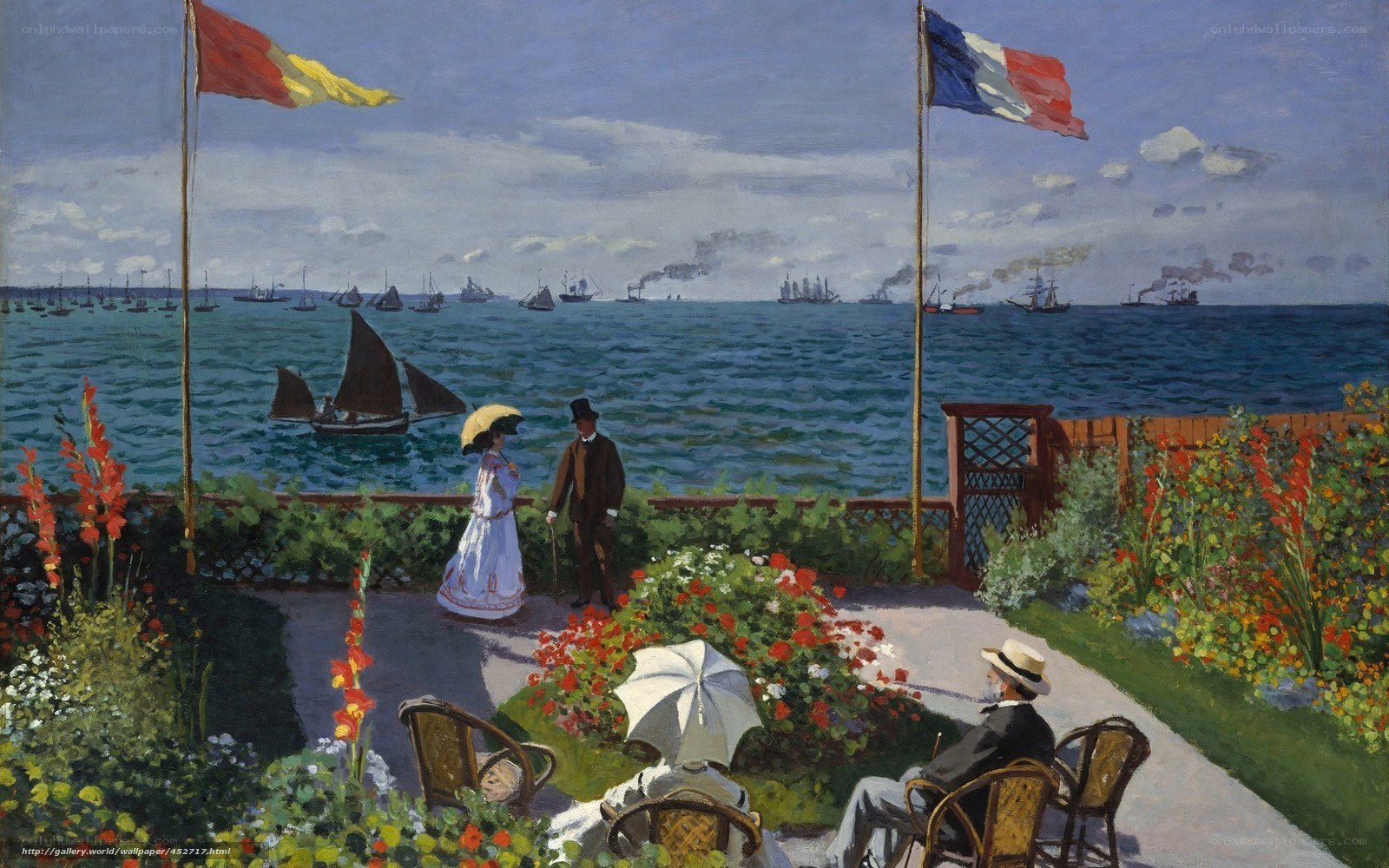 Seaside Garden with Flags