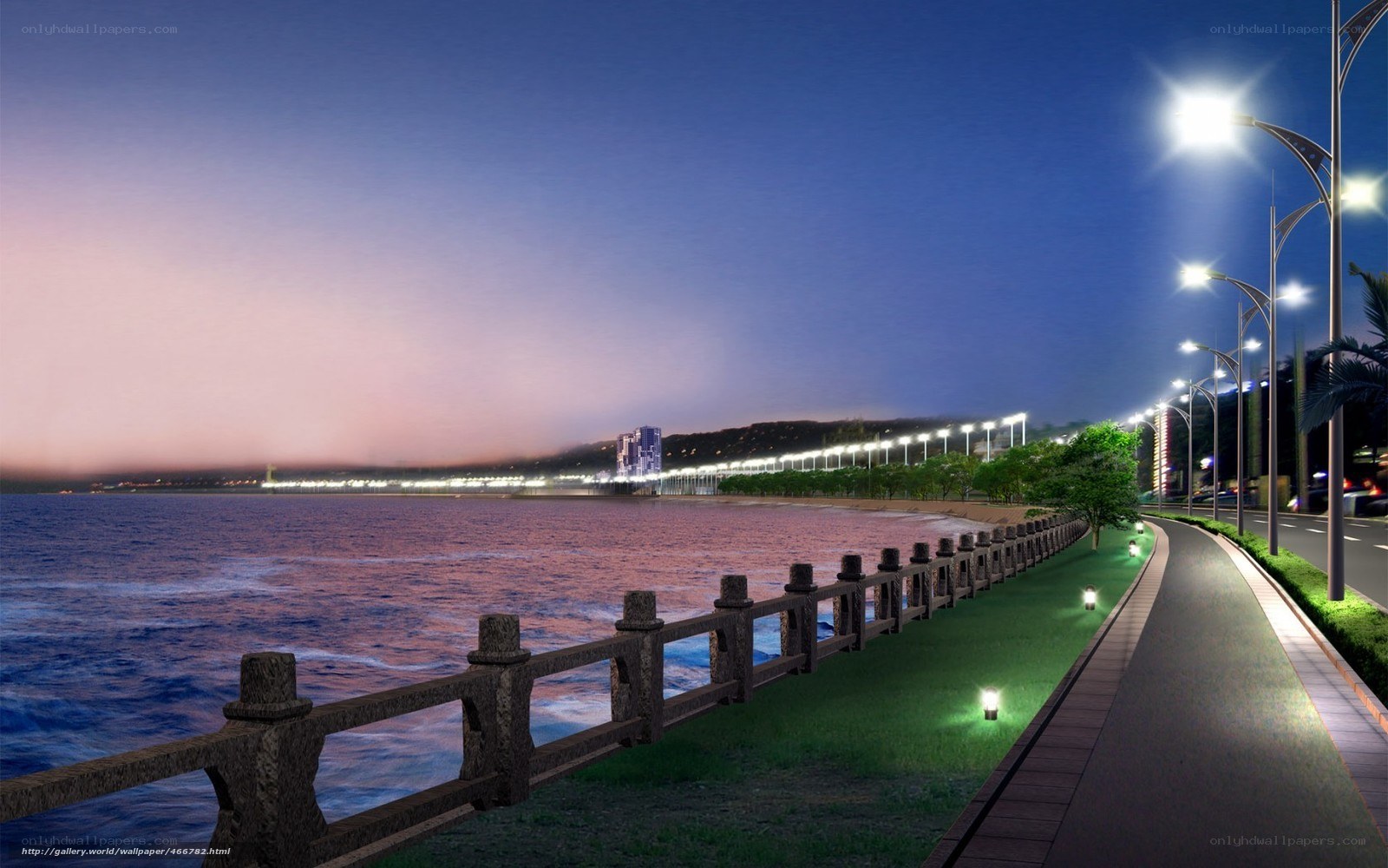 Seaside promenade at dusk