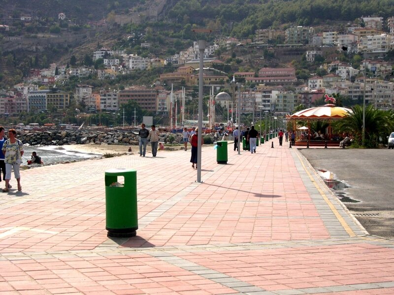 Seaside promenade with city view