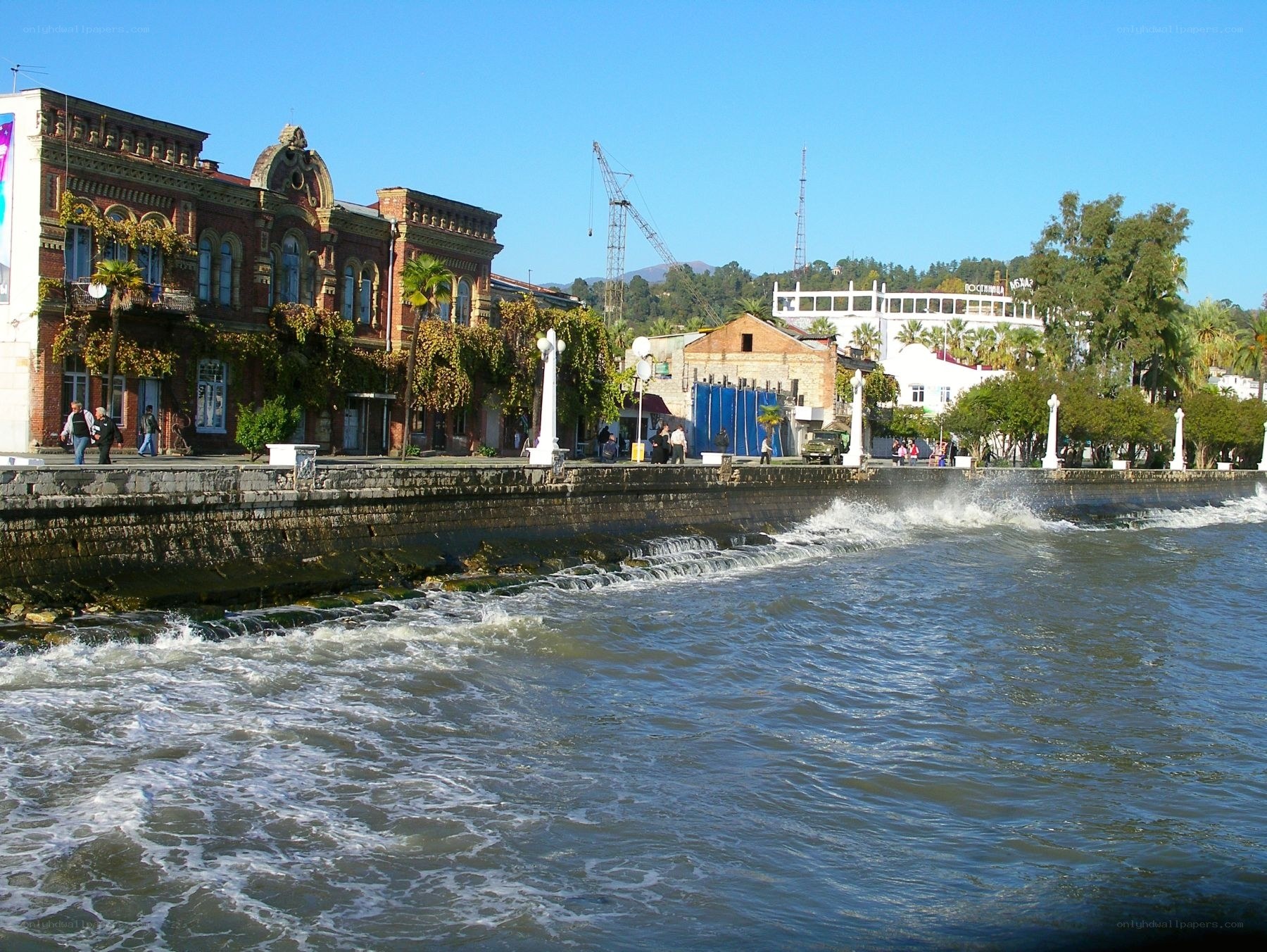 Seaside promenade with historic buildings