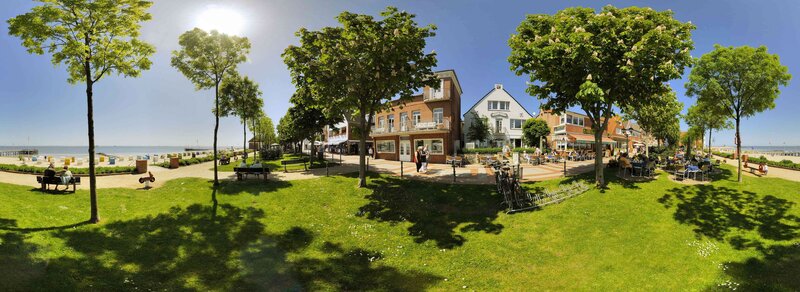 Seaside town park on a sunny day