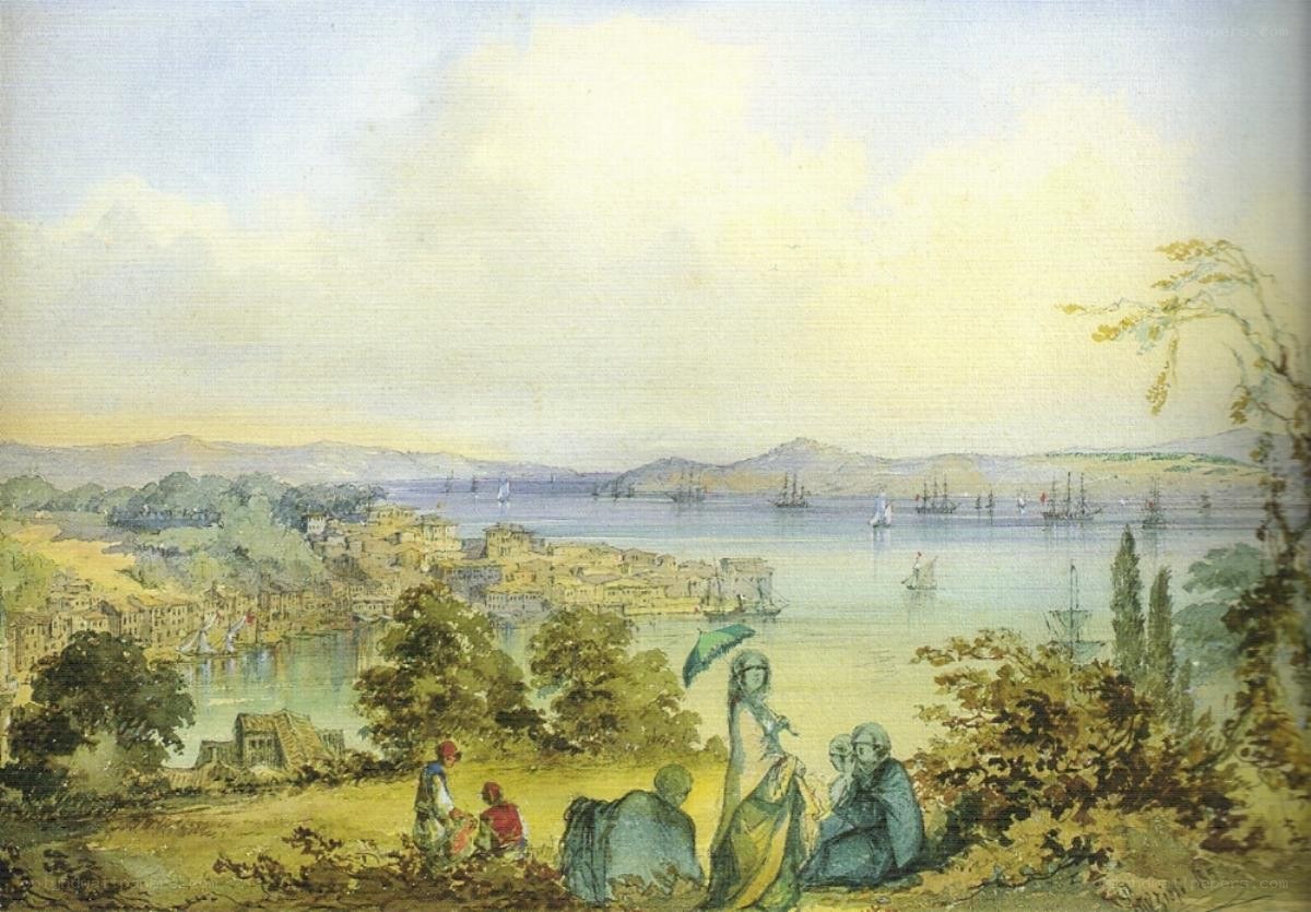 Seaside town with boats