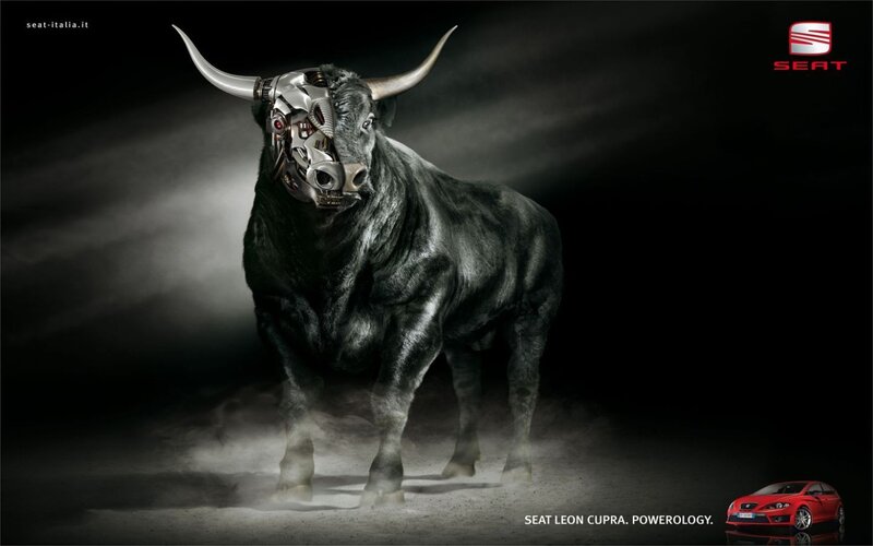 Seat Leon Cupra ad with robotic bull