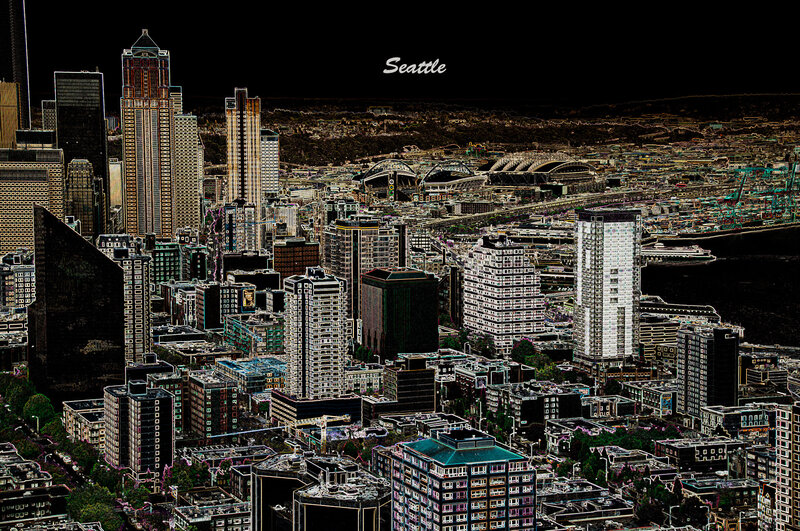 Seattle city skyline at night