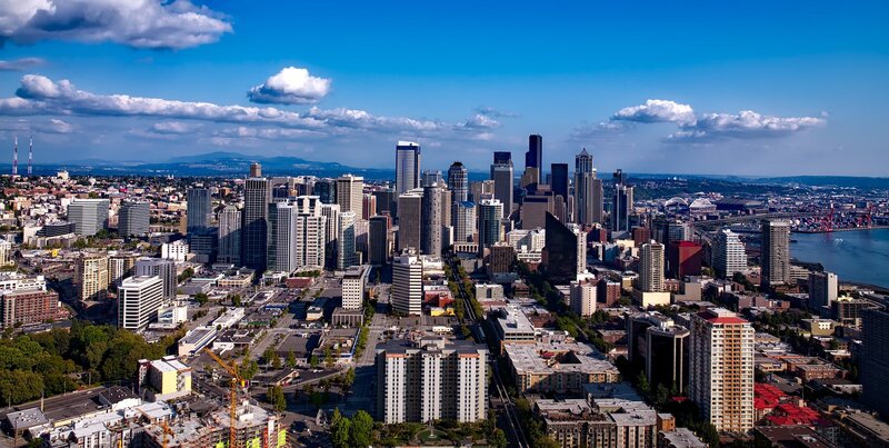 Seattle City Skyline — Blue, Clear