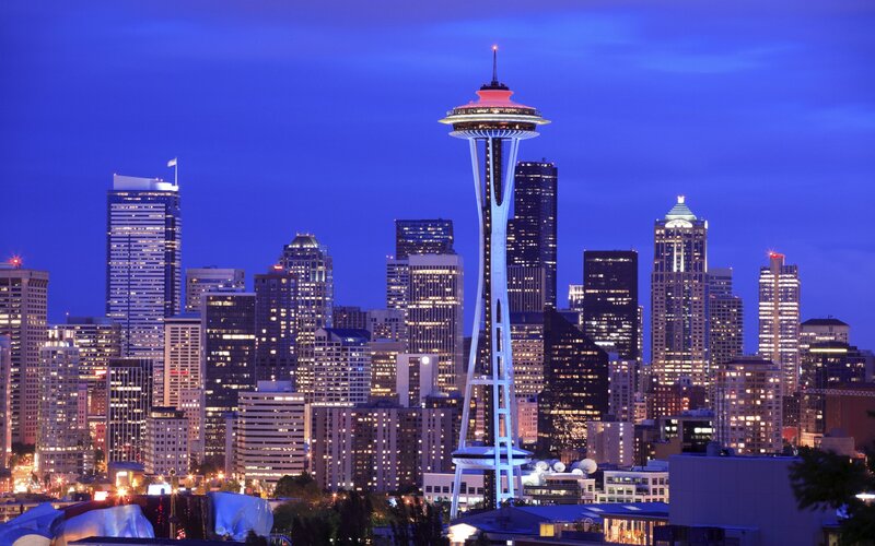 Seattle skyline at dusk