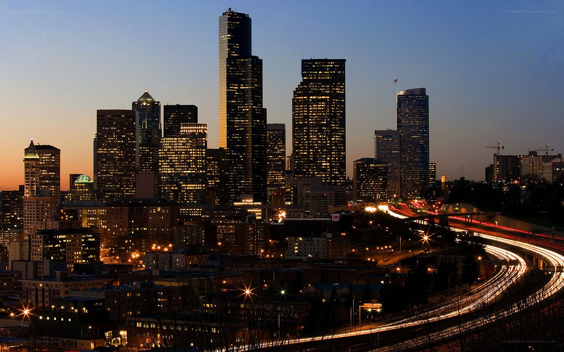 Seattle skyline at dusk