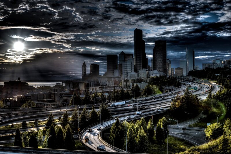 Seattle Skyline at Dusk — Black