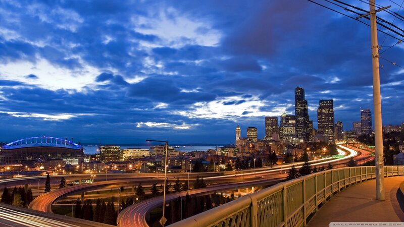 Seattle Skyline at Dusk — Blue, Dramatic, Night