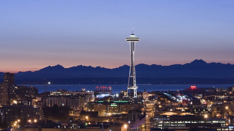 Seattle Skyline at Dusk — Blue, Serene, Sunset