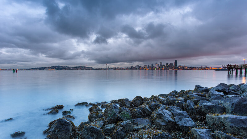 Seattle Skyline at Dusk — Gray, Dramatic