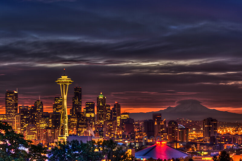 Seattle Skyline at Dusk — Purple, Dramatic, Night