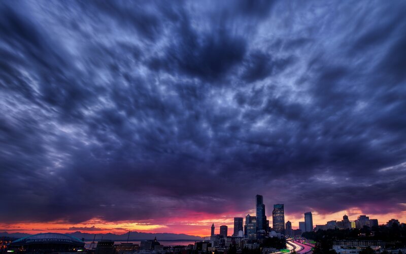 Seattle Skyline at Dusk — Purple, Dramatic, Sunset