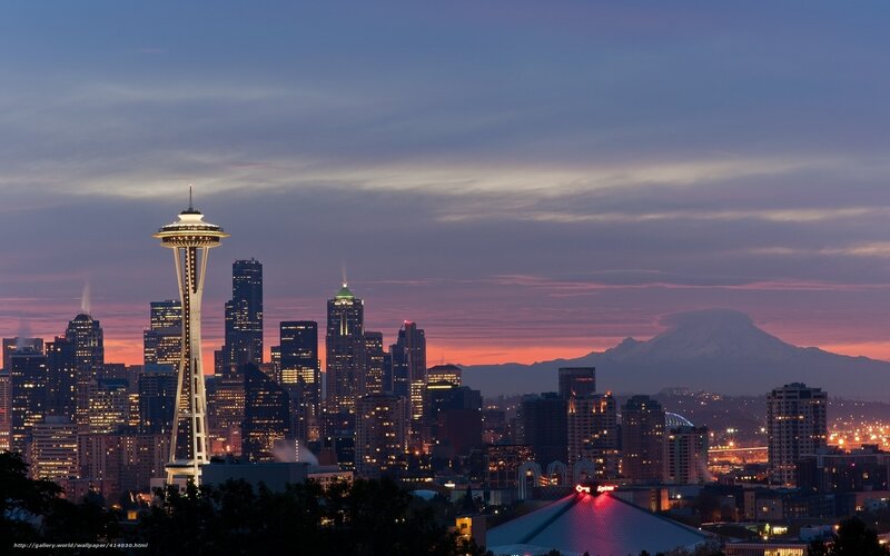 Seattle Skyline at Dusk — Purple, Serene