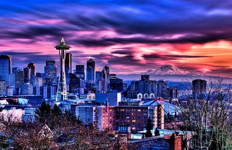 Seattle Skyline at Dusk — Purple