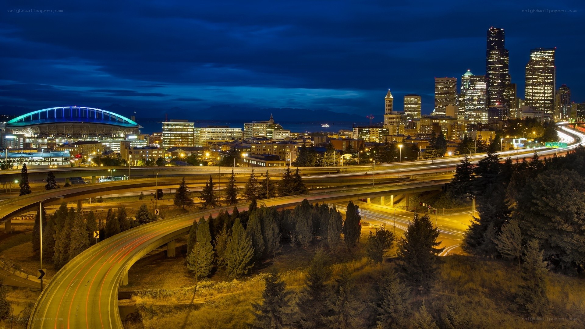 Seattle skyline at night