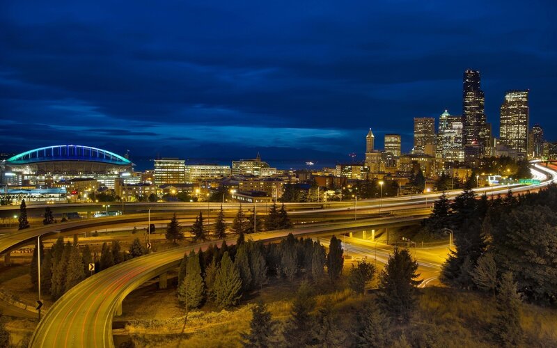 Seattle skyline at night