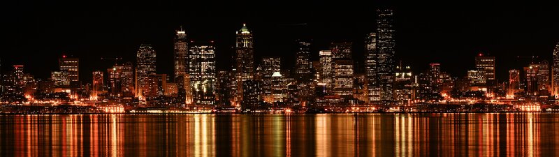 Seattle Skyline at Night — Black, Calm
