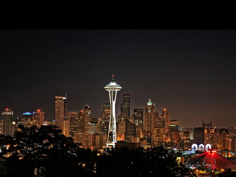 Seattle Skyline at Night — Black, Dark