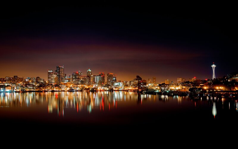 Seattle Skyline at Night — Black, Serene