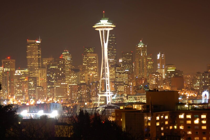 Seattle Skyline at Night — Black, Urban