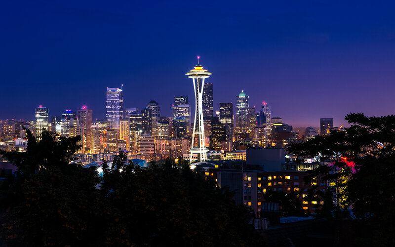 Seattle Skyline at Night — Blue, Serene