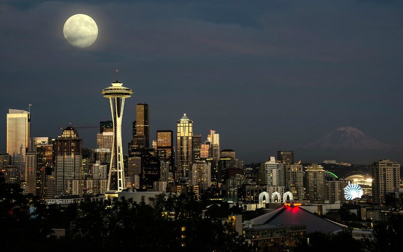 Seattle Skyline at Night — Dark Blue