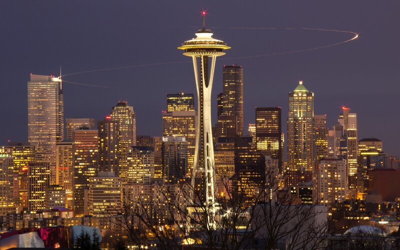 Seattle Skyline at Night — Purple, Calm