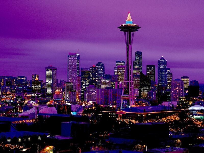 Seattle Skyline at Night — Purple, Dramatic