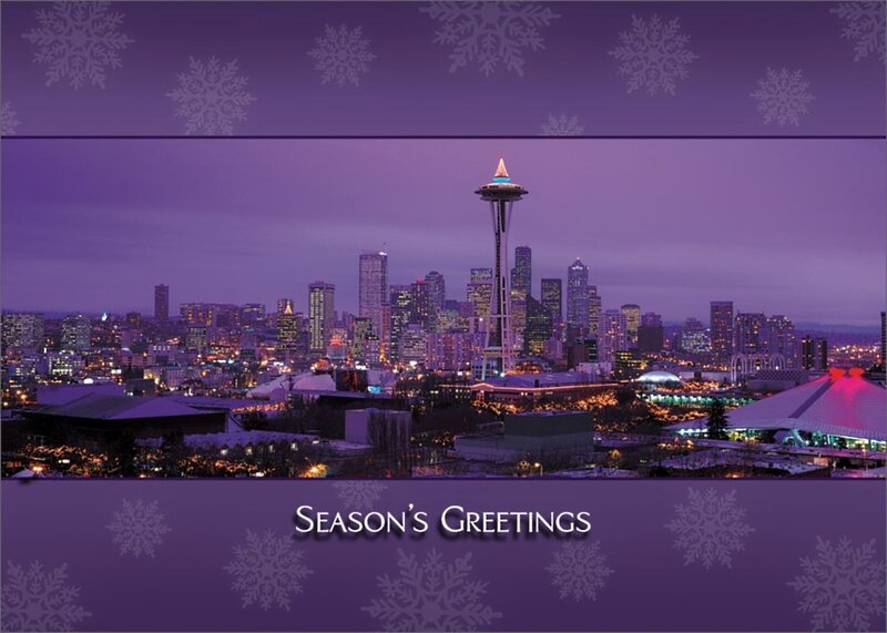 Seattle Skyline at Night — Purple, Festive