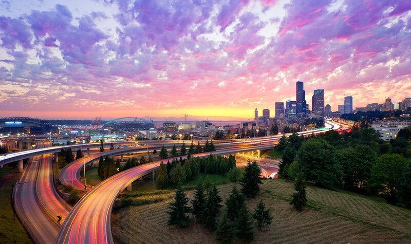 Seattle skyline at sunset