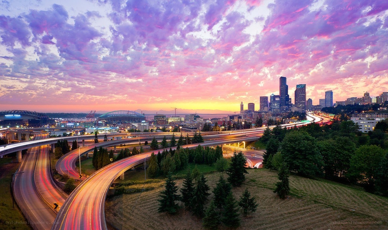 Seattle skyline at sunset