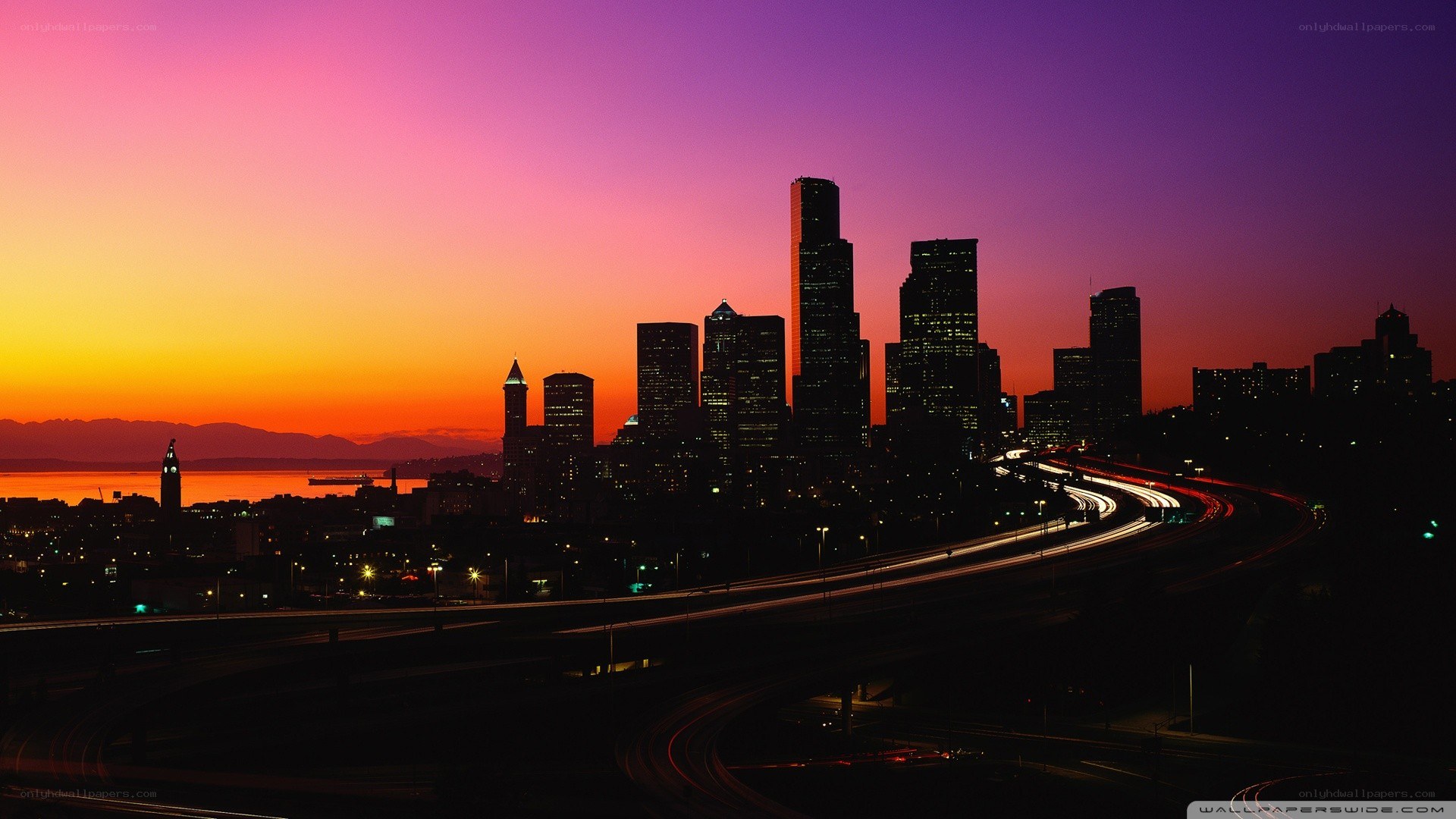 Seattle skyline at sunset