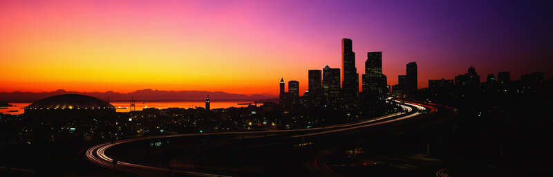 Seattle Skyline at Sunset — Purple, Dramatic, Photograph