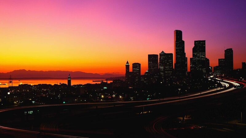 Seattle Skyline at Sunset — Purple, Dramatic