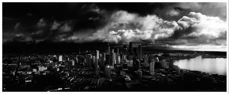 Seattle Skyline — Black, Dramatic, Afternoon, Photograph