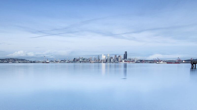 Seattle Skyline — Blue, Serene, Morning, Photograph