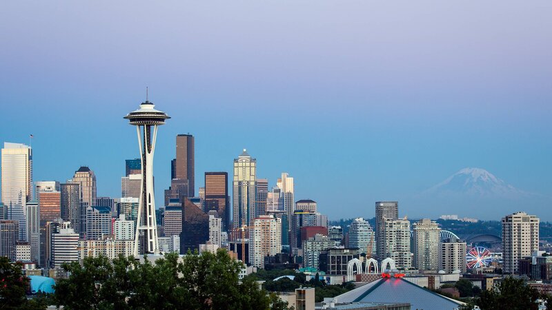 Seattle Skyline — Blue, Serene, Morning