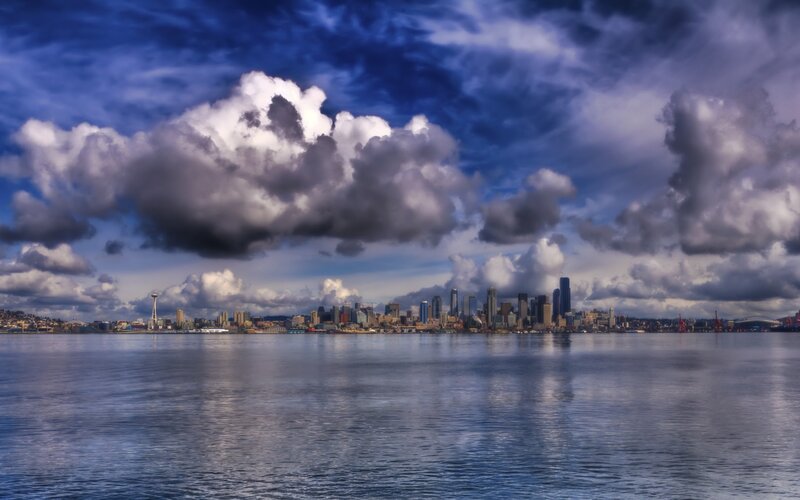 Seattle skyline with cloudy sky